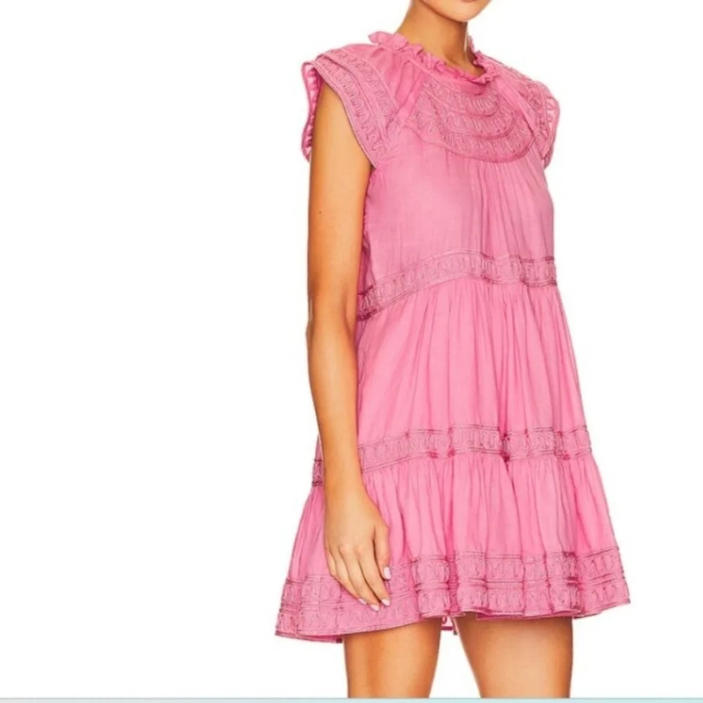 Veronica Beard Preppy Keely Tiered Ramie Mini Dress Size 10 Barbiecore - Picture 2 of 16